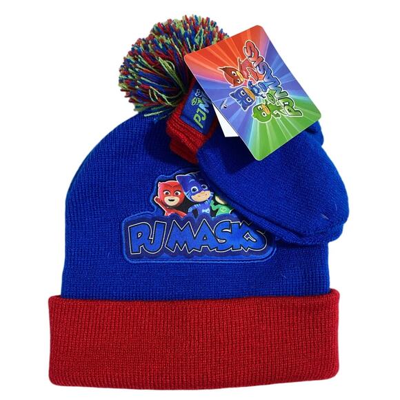 Beanie Cap - PJ Mask - Blue/Red w/Mittens Hat 358805 - Picture 1 of 6